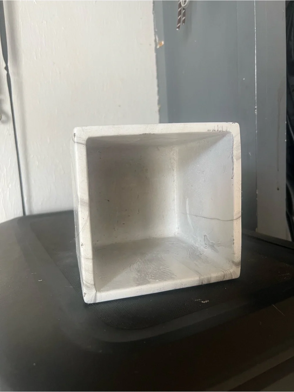 Marble Effect Square Planter - White and Gray